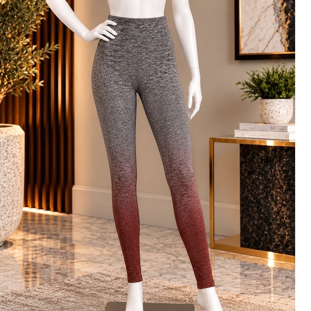 Beyond Yoga Womens Leggings Grey Red Ombre High Waisted Dip Dye Size Small